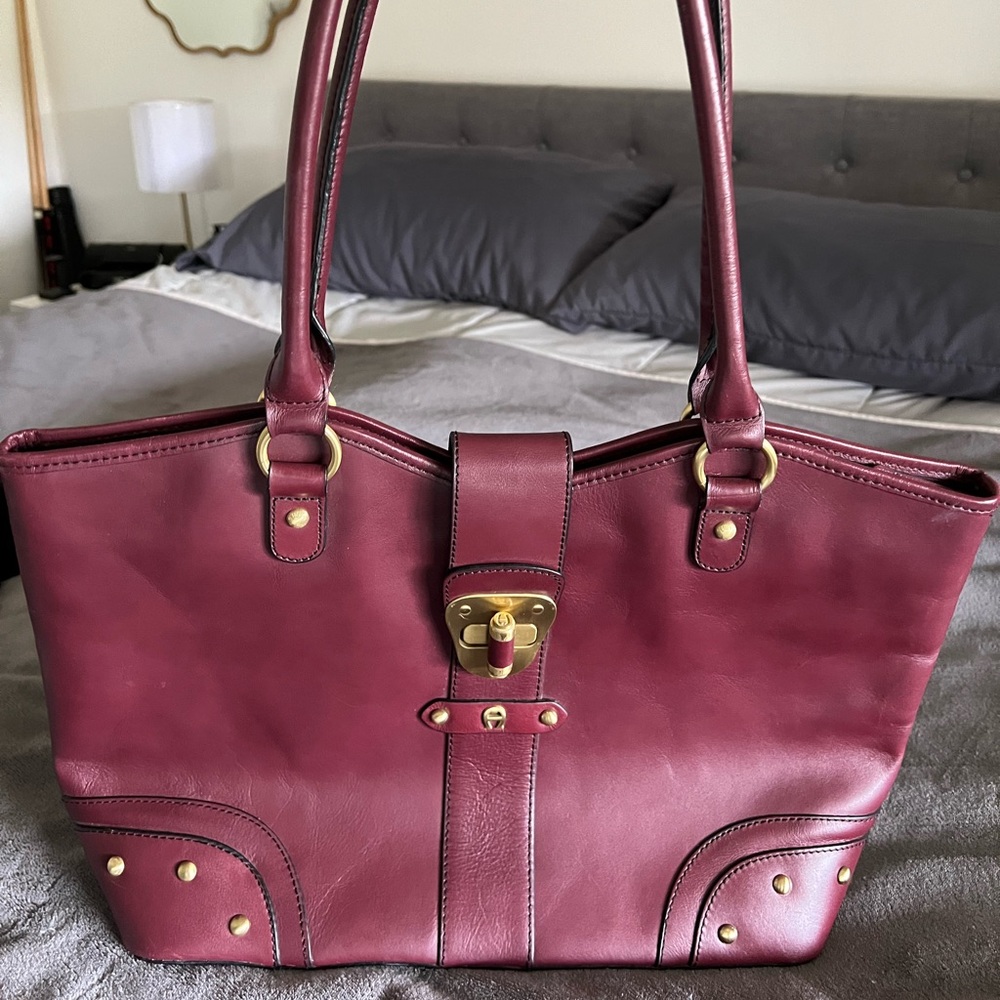 Etienne Aigner Red Leather Gold-Tone Hardware Vintage Tote Shoulder Bag Purse